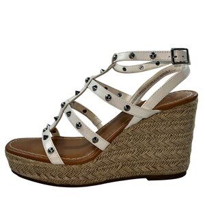 Time And Tru White Studded Espadrille Wedge Sandals Memory Foam Womens Size 10